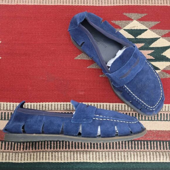Saks Fifth Avenue Brewster Loafers Driving Shoe Mens 10 Blue Suede Preppy‎ Italy - Picture 1 of 9